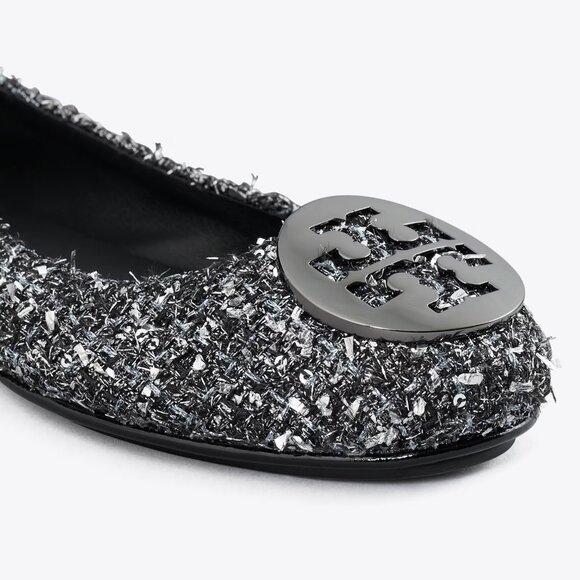 Tory Burch $348 LUREX SPARKLY BLINGY Minnie Ballet Travel Flats Tweed MANY SIZES - Picture 7 of 13